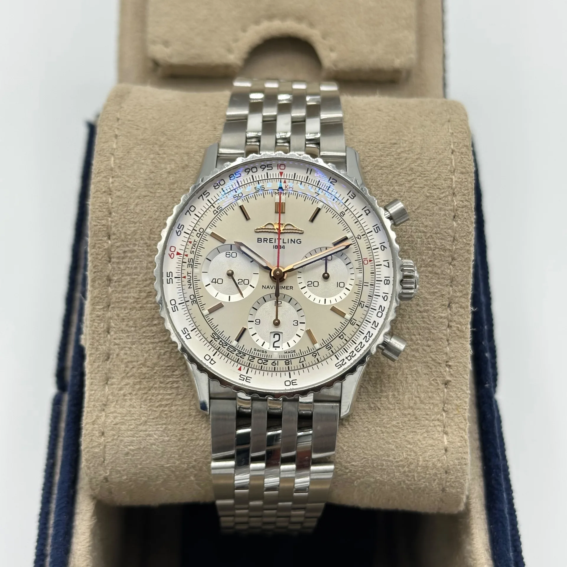 2022 Breitling Navitimer B01 Chronograph Steel / Silvered / Bracelet AB0139211G1A1