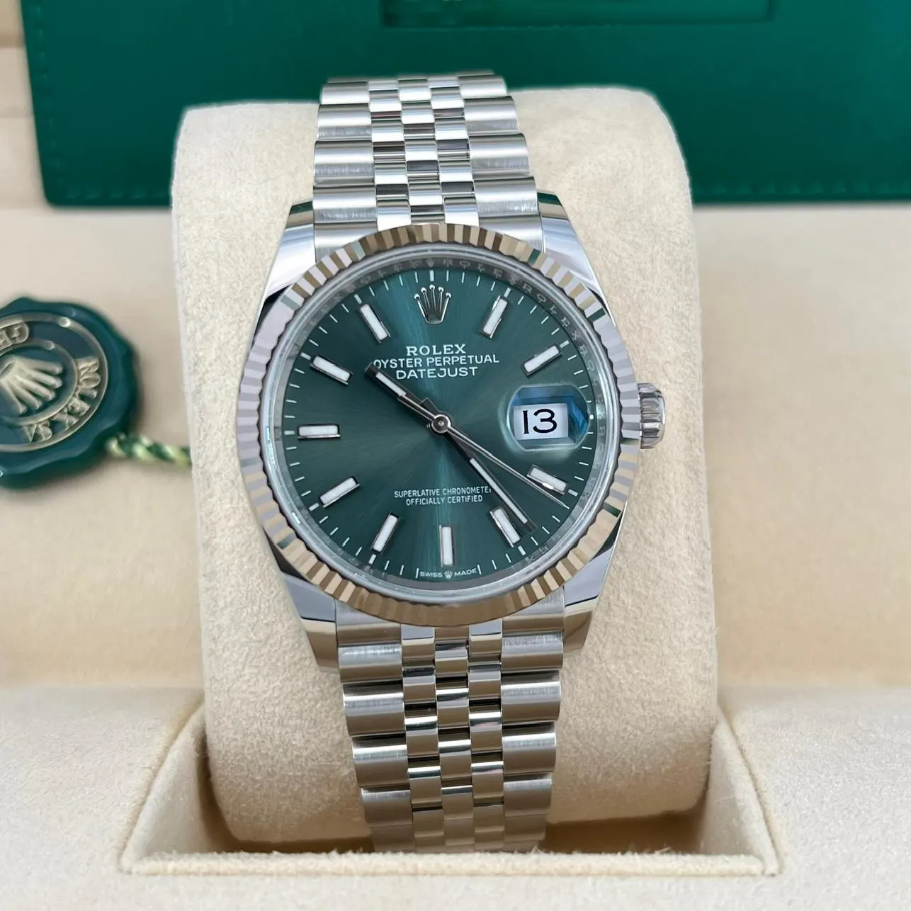 2023 Rolex Datejust 36 Steel / Fluted / Mint Green / Jubilee 126234-0051 Listing Image 1