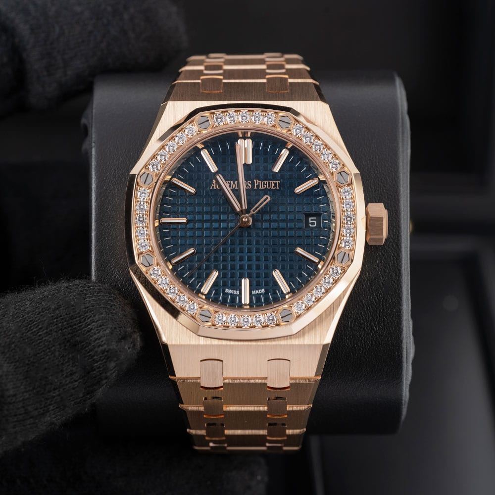 Audemars Piguet Royal Oak 37mm Rose Gold Diamond Bezel Blue Dial  15551OR.ZZ.1356OR.05