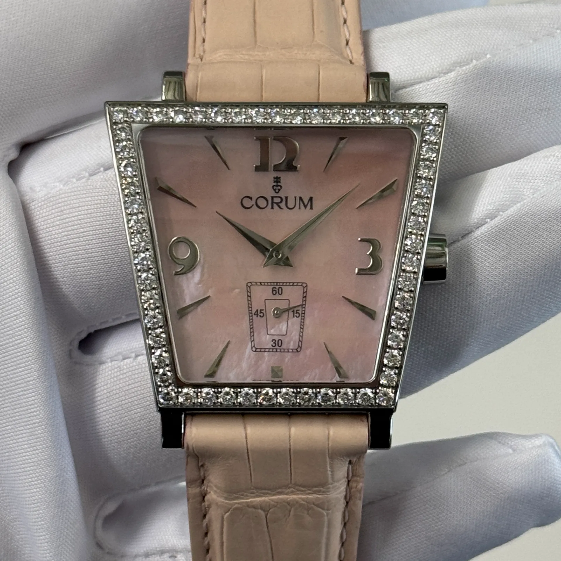 Corum Trapeze Diamond-Set Steel / Pink / Strap Z106/93745