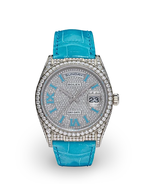 Rolex Day-Date White Gold and Diamond-Set / Diamond-Set / Roman Enamel / Strap 128159RBR  Model Image