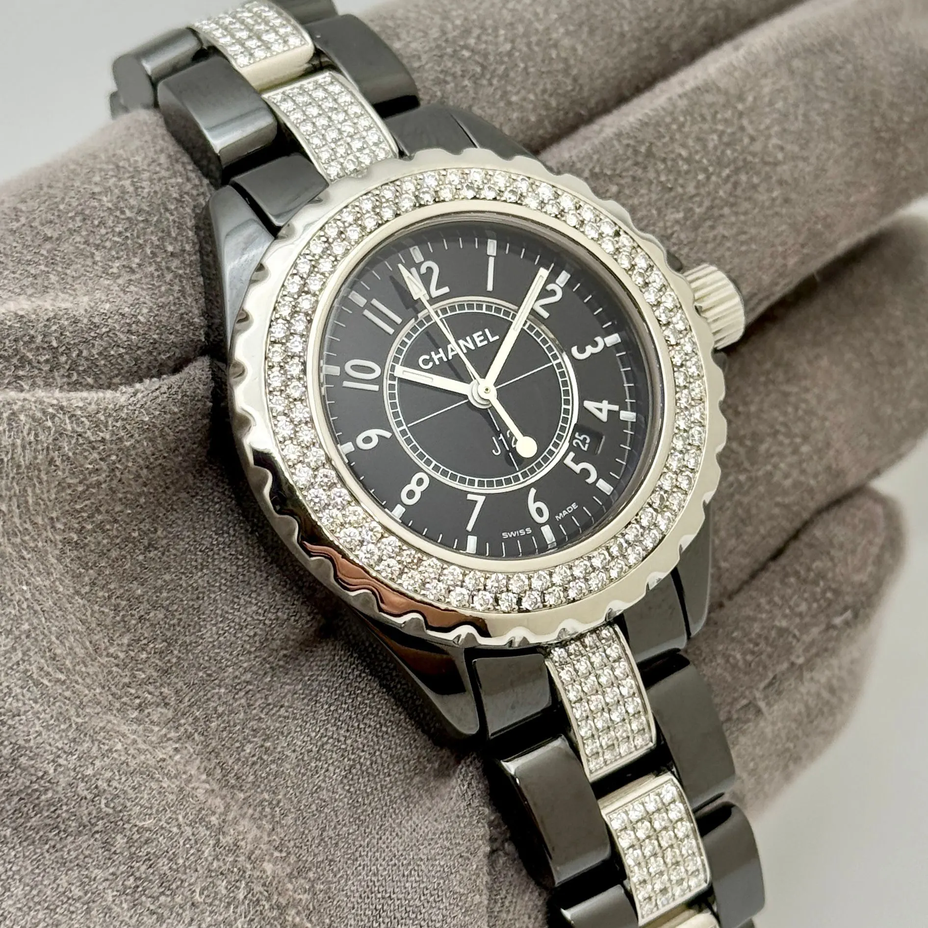 Auction: 2006 Chanel J12 33 Ceramic / Diamond-Set / Black / Arabic