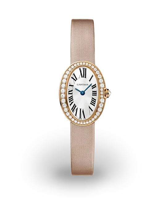 Cartier Mini Baignoire Rose Gold / Diamond- Set / Silvered / Roman / Strap WB520028   Model Image