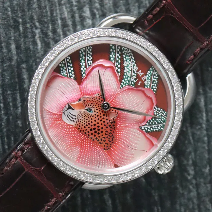 2019 Hermès Arceau Pink Baobab Cat 34 White Gold / Diamond-Set / Multi-Color / Strap - Limited to 24 Pieces AR6.A93B