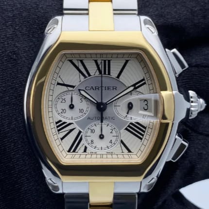 Cartier Roadster 42 Two Tone / Silvered / Roman / Bracelet
