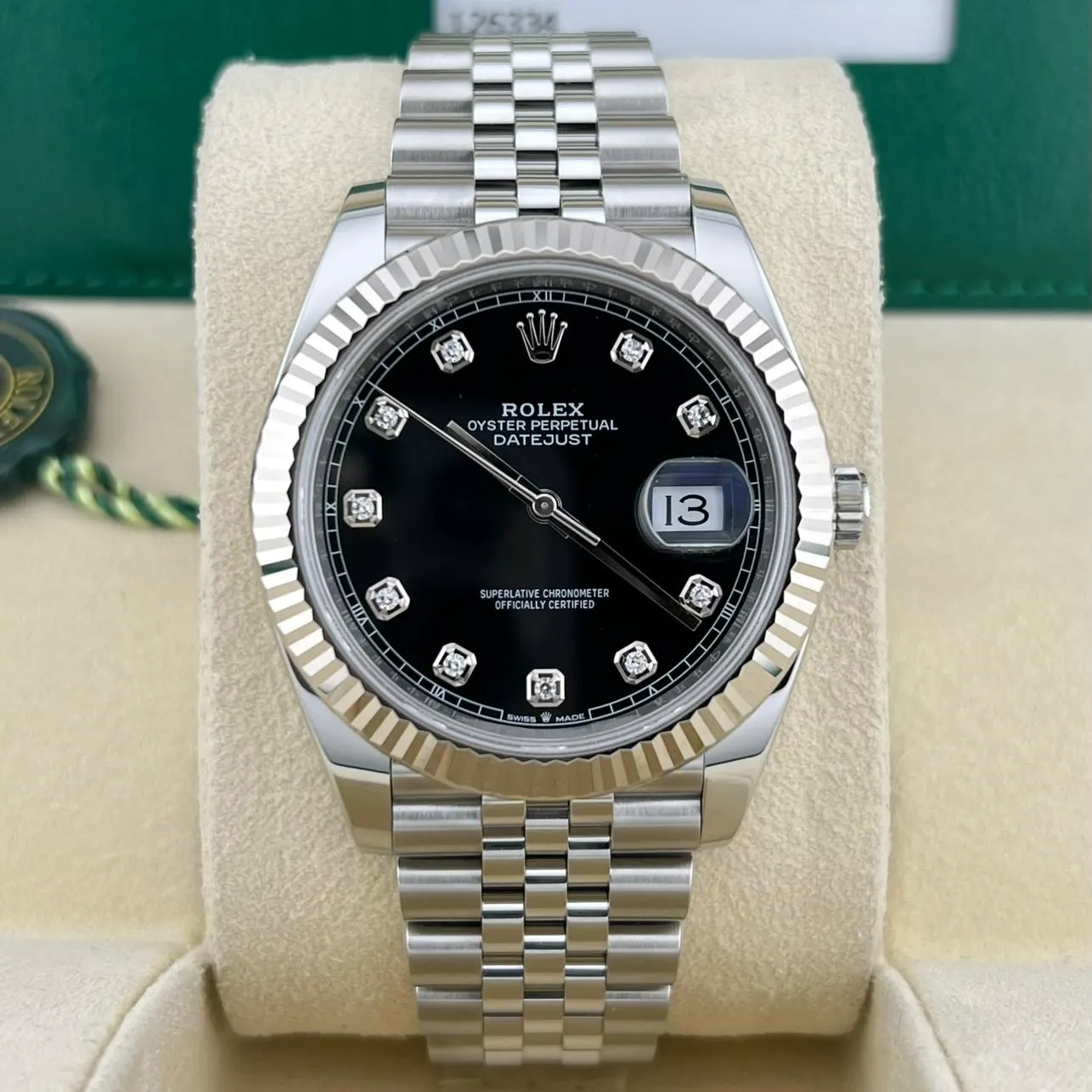 2019 Rolex Datejust 41 Fluted / Black / Diamond-Set / Jubilee 126334-0012 Listing Image 1