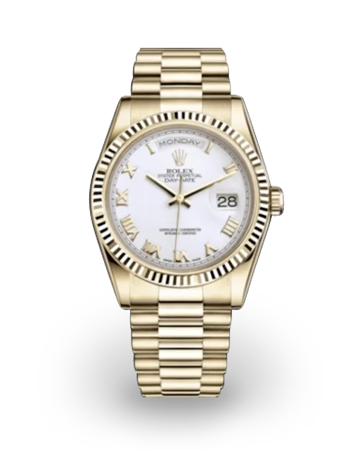 Rolex Day-Date 36 Yellow Gold / Fluted / White / Roman / President 118238-0122  Model Image