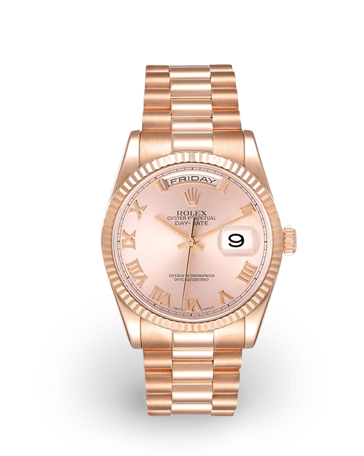 Rolex Day Date 36 Rose Gold Fluted Pink Roman President 118235 Watches Bezel