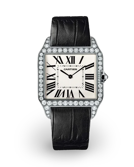 Cartier Santos-Dumont Small White Gold / Silvered / Roman / Strap WH100251   Model Image