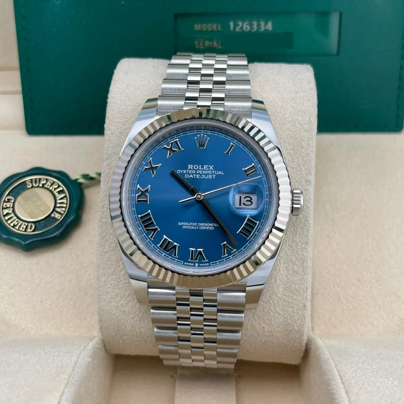 2023 Rolex Datejust 41 Steel / Fluted / Azzurro Blue / Roman / Jubilee 126334-0026 Listing Image 2