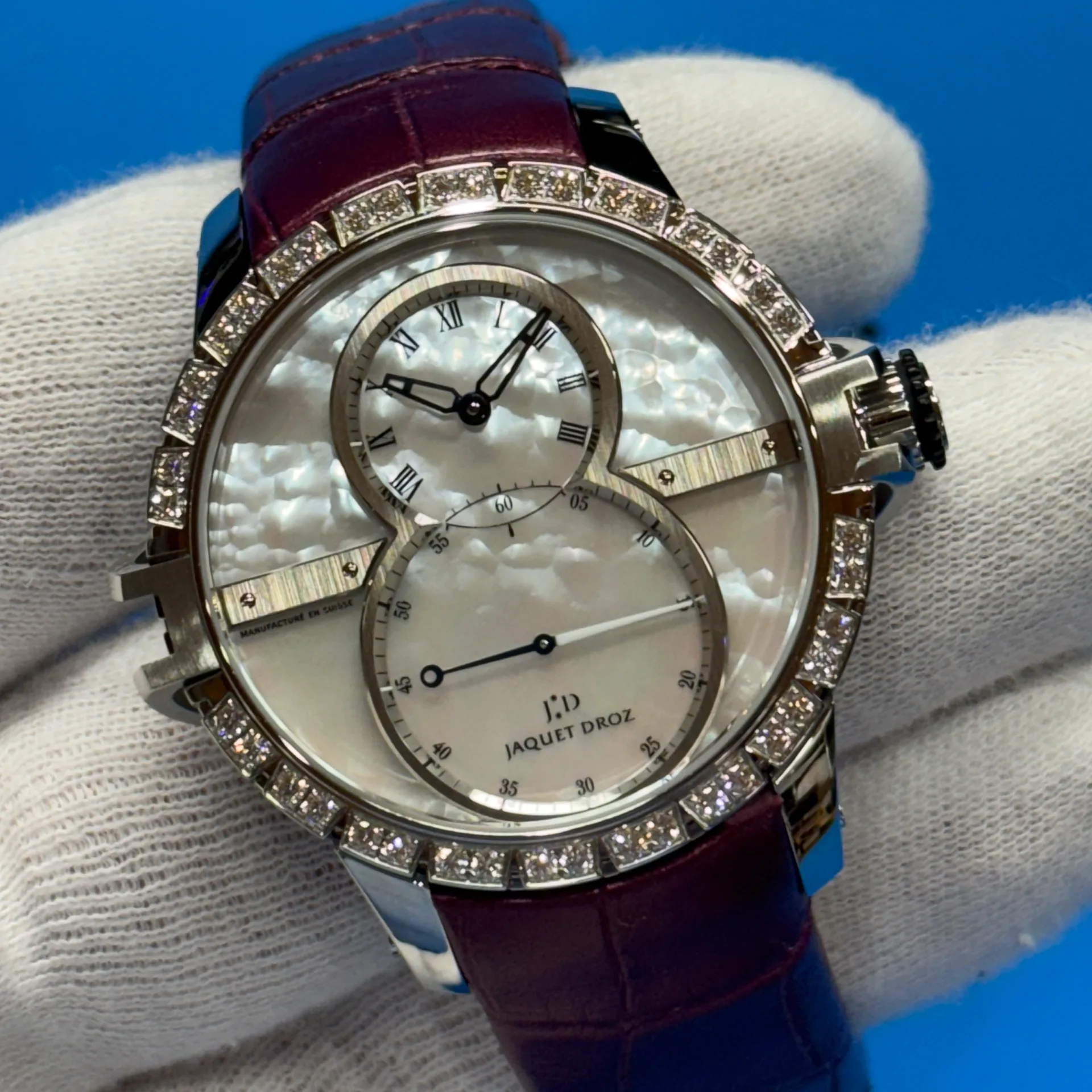 2023 Jaquet Droz Grande Seconde SW 41 Steel / Diamond-Set / MOP / Roman / Strap J029020270