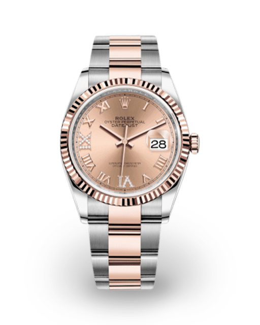 Rolex Datejust 36 Two Tone Fluted Ros Diamond Set Roman