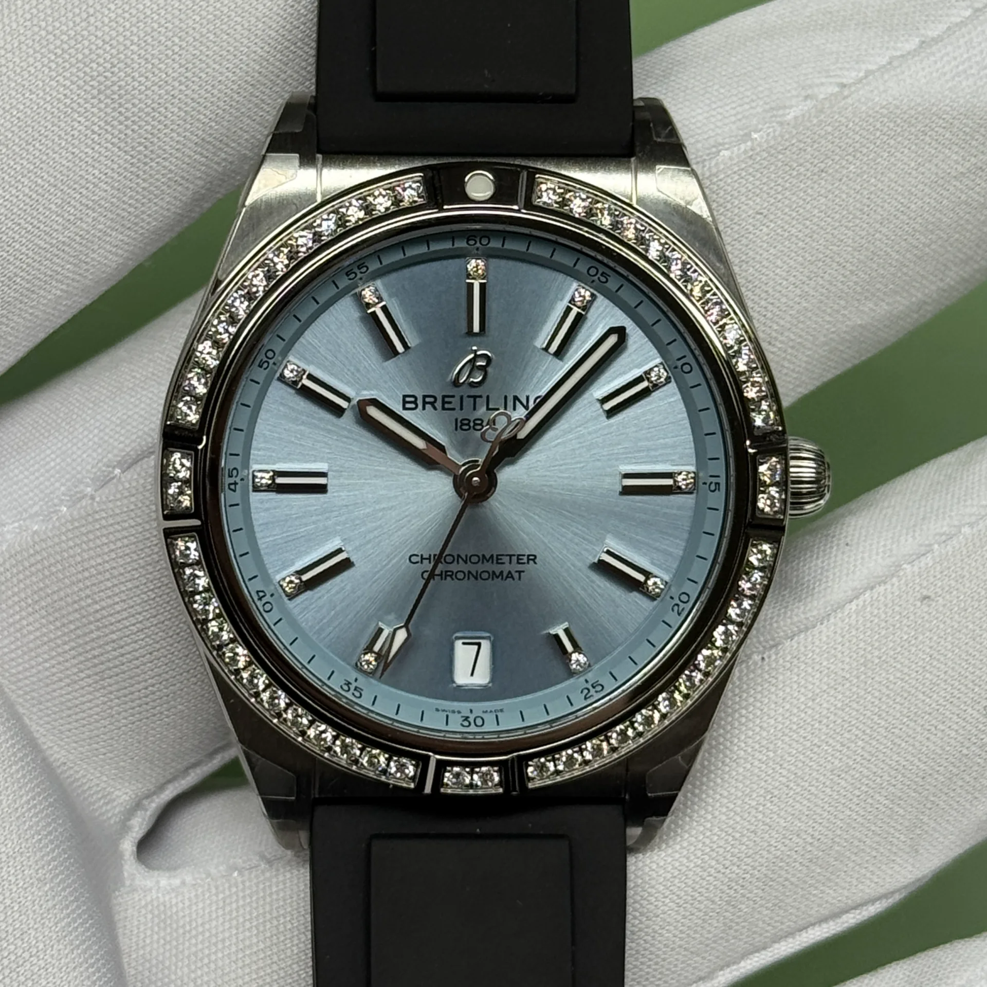 Breitling Chronomat Automatic 36 Stainless Steel / White Gold / Diamond / Ice Blue G10380591C1S1