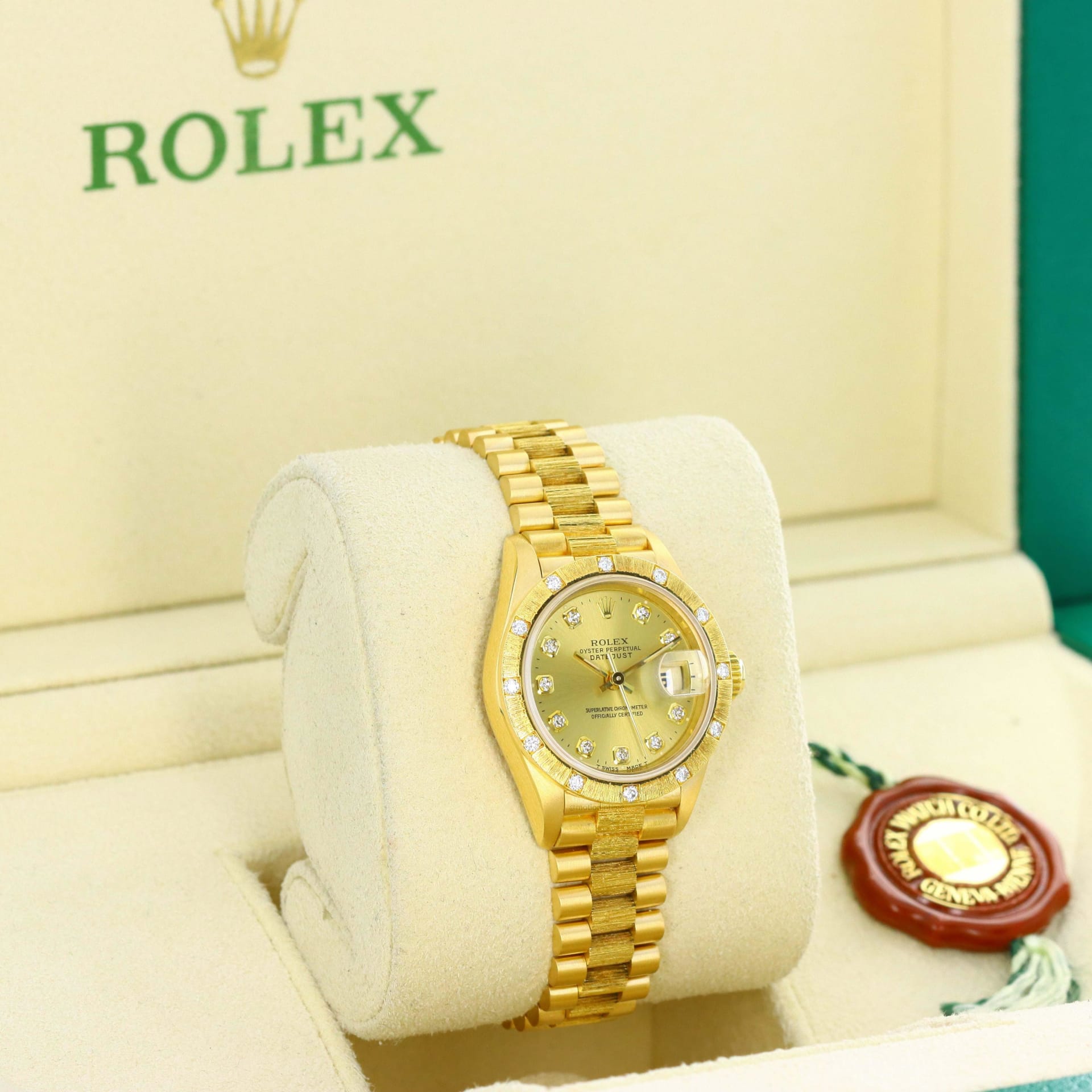 Rolex Datejust 26 Yellow Gold / Bark Diamond-Set / Champagne