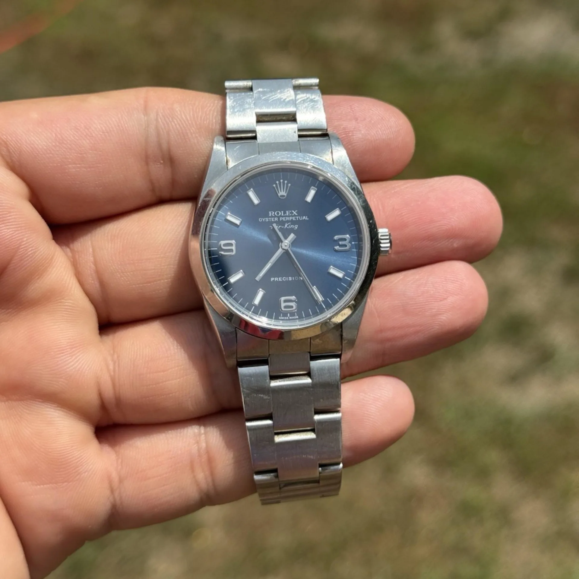 2005 Rolex Air King 34 Steel / Smooth / Blue / Arabic / Oyster 14000