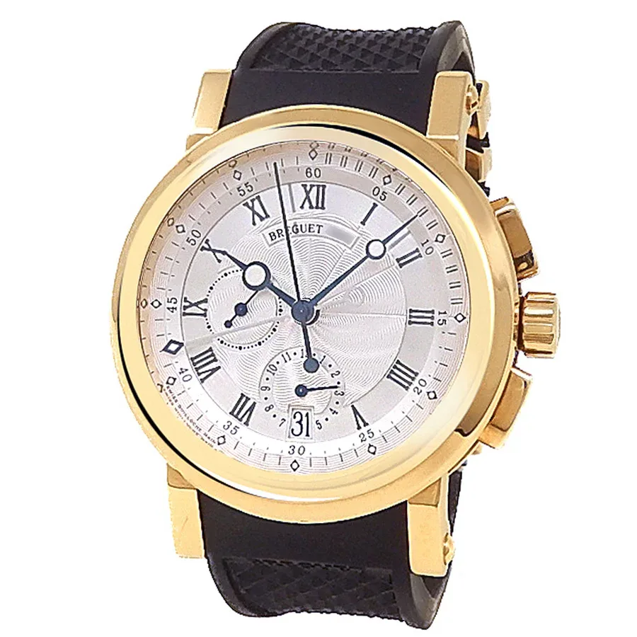 2015 Breguet Marine Chronograph Yellow Gold / Silvered / Rubber 5827BA/12/5ZU