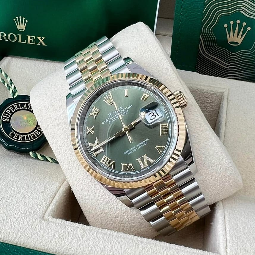 2022 Rolex Datejust 36 Two-Tone Fluted / Olive-Green / Diamond-Set ...
