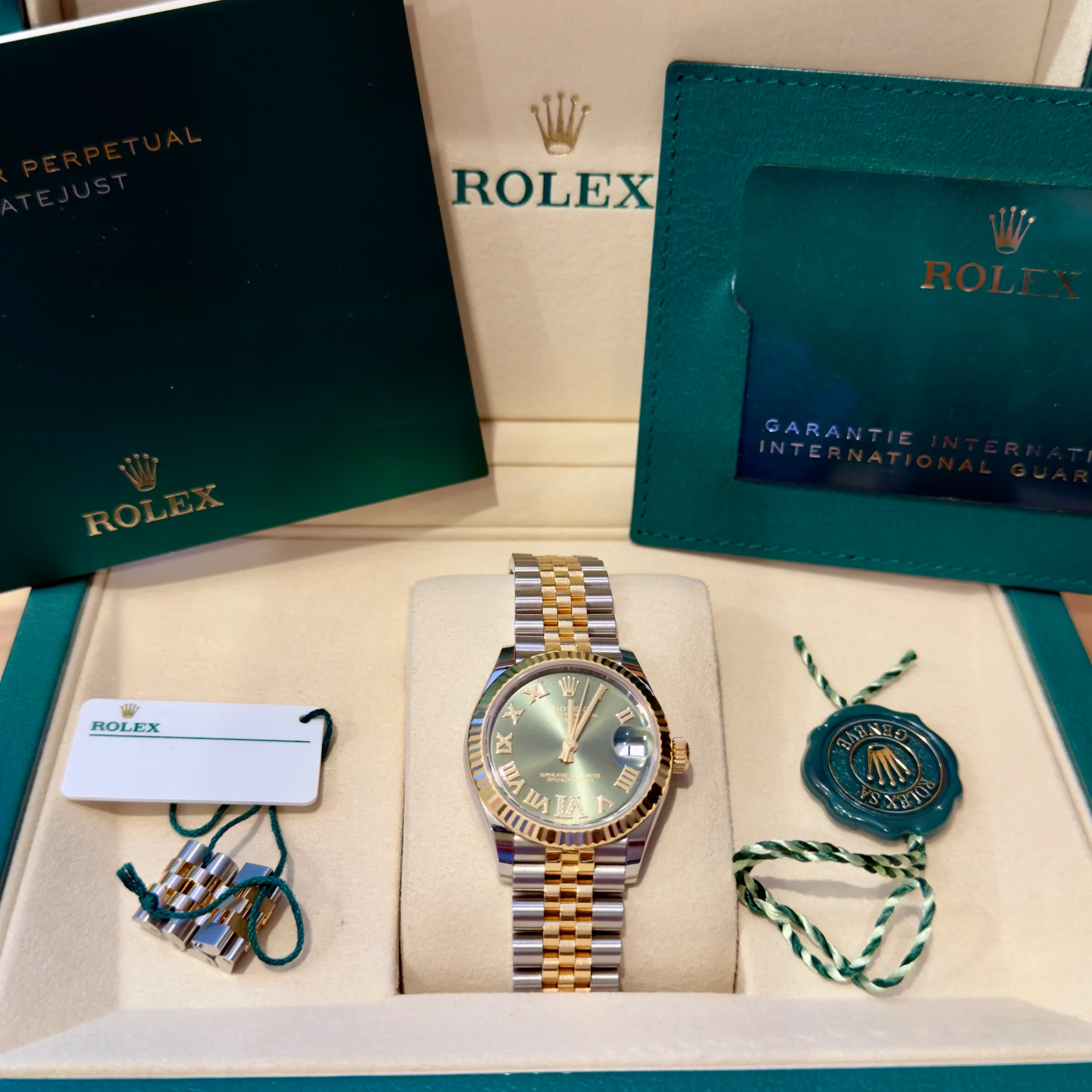 2025 Rolex Datejust 31 Two-Tone Fluted / Olive-Green / Diamond-Set Roman / Jubilee 278273-0016