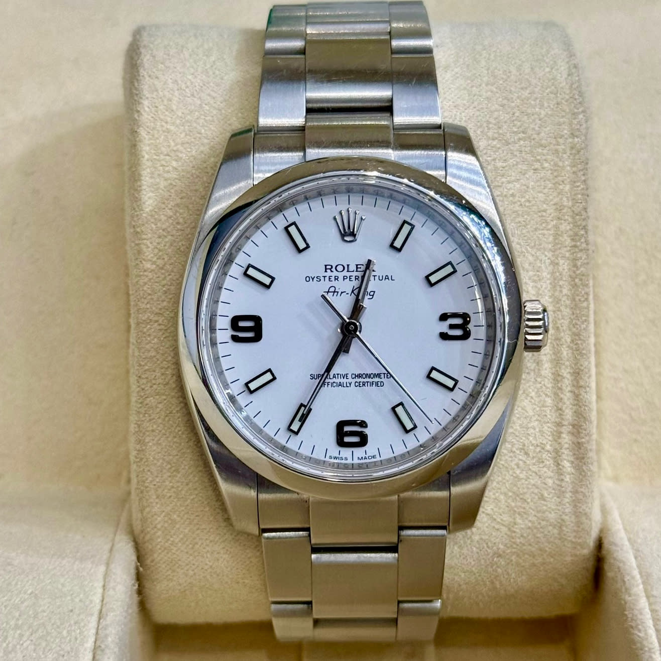 _Fot フォート square shrink crepe［blue gray］ Rolex Oyster Perpetual 34 / Silver / Arabic and Blue Markers