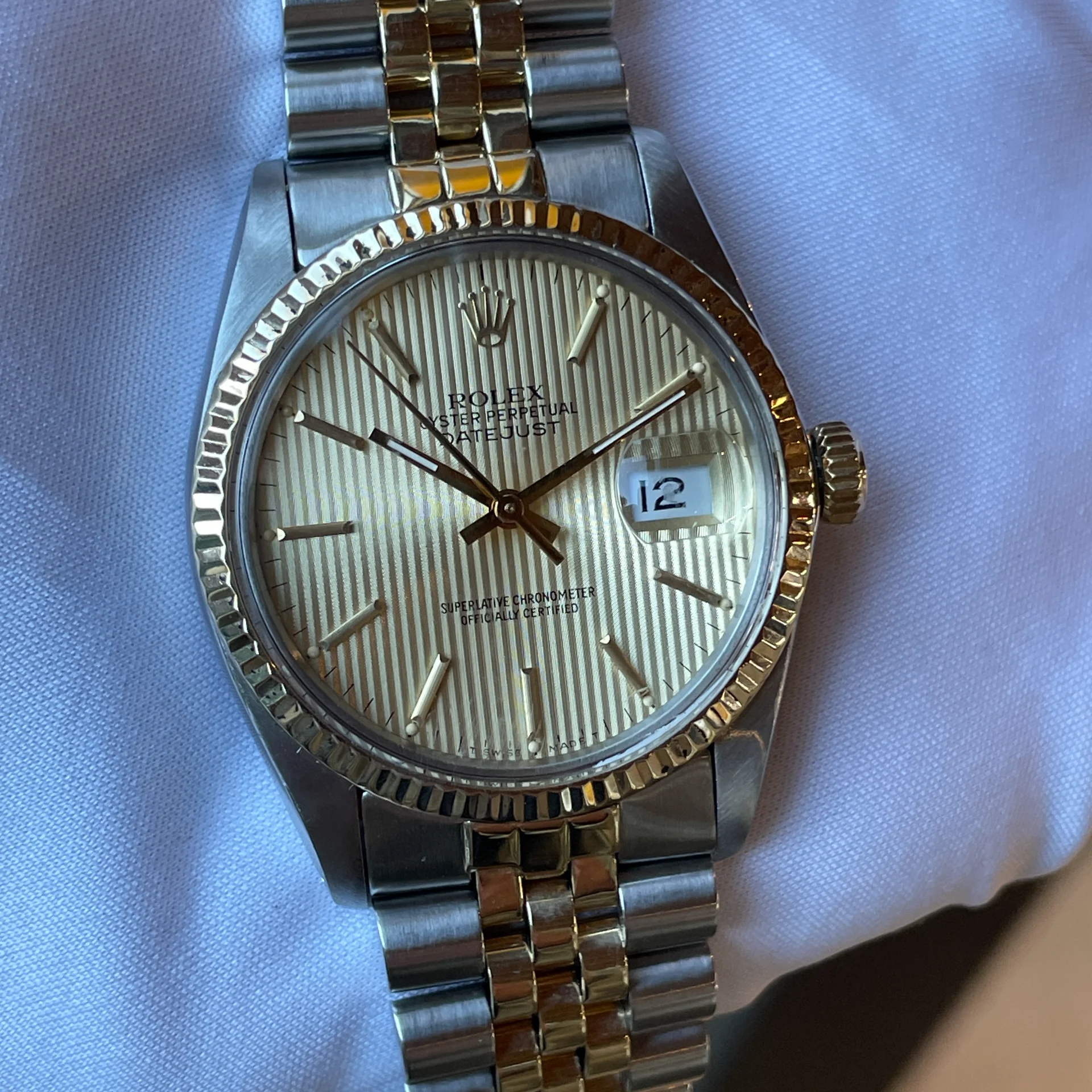 1980 Rolex Datejust 36 Two-Tone / Fluted / Champagne Tapestry / Jubilee 16013