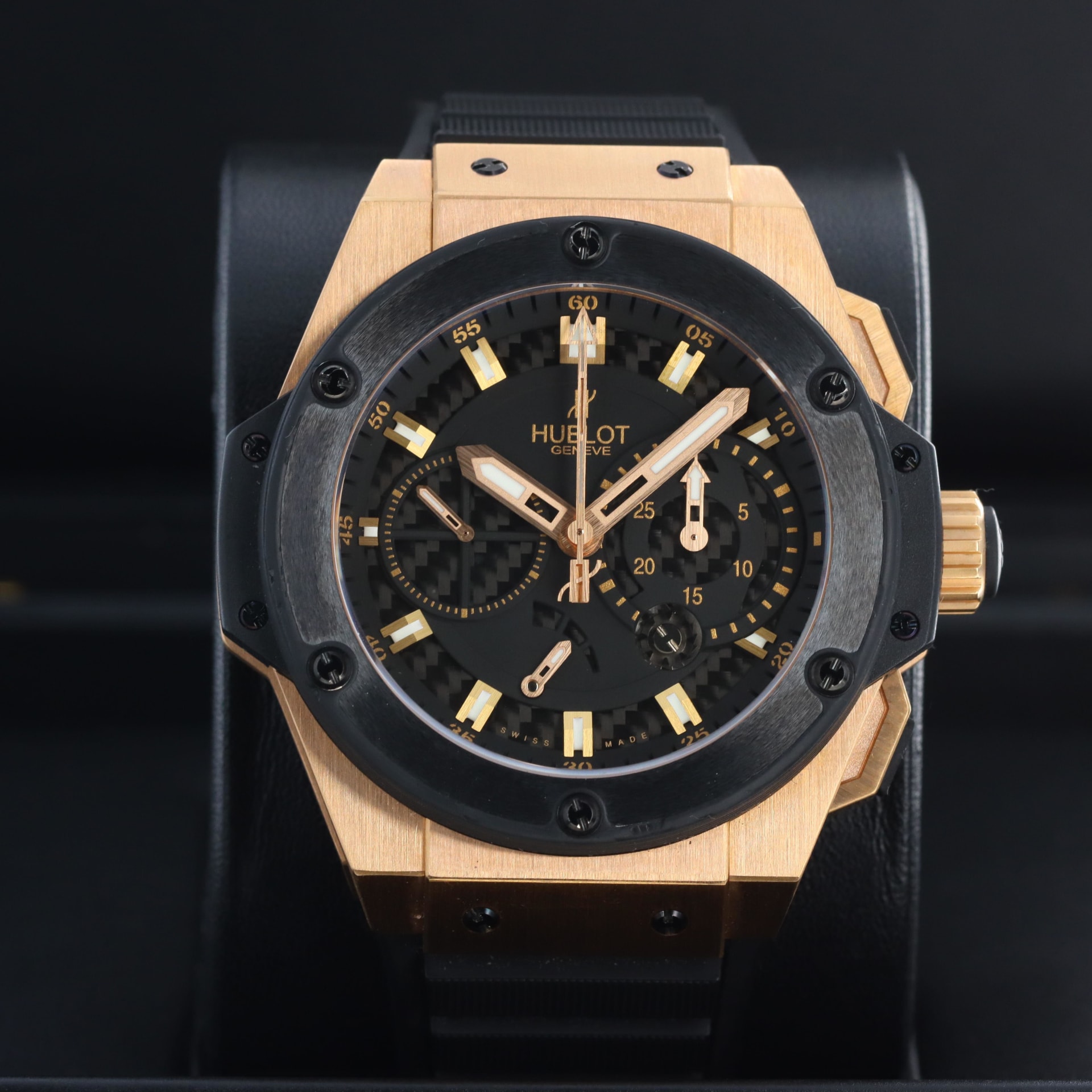 Hublot King Power ブラック ゴールド Hublot King Power 48 Rose Gold / Ceramic / Black / Strap - Limited