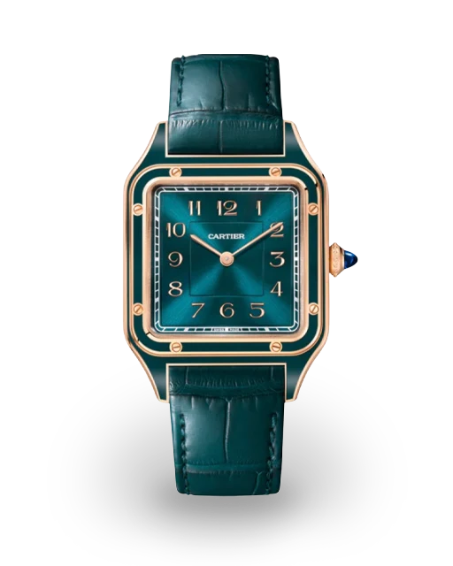 Cartier Santos-Dumont Large Rose Gold / Lacquered Peacock Blue / Arabic / Strap - Limited to 200 Pieces WGSA0098  Model Image