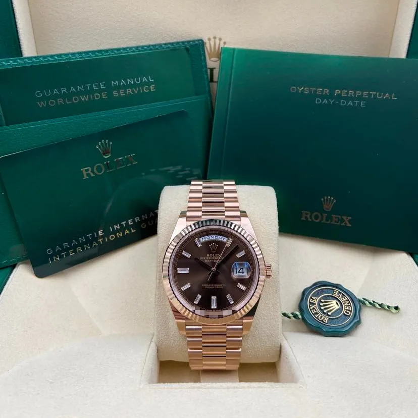 2022 Rolex Day-Date 40 Rose Gold / Fluted / Chocolate / Baguette-Diamond Set 228235-0003 Listing Image 5