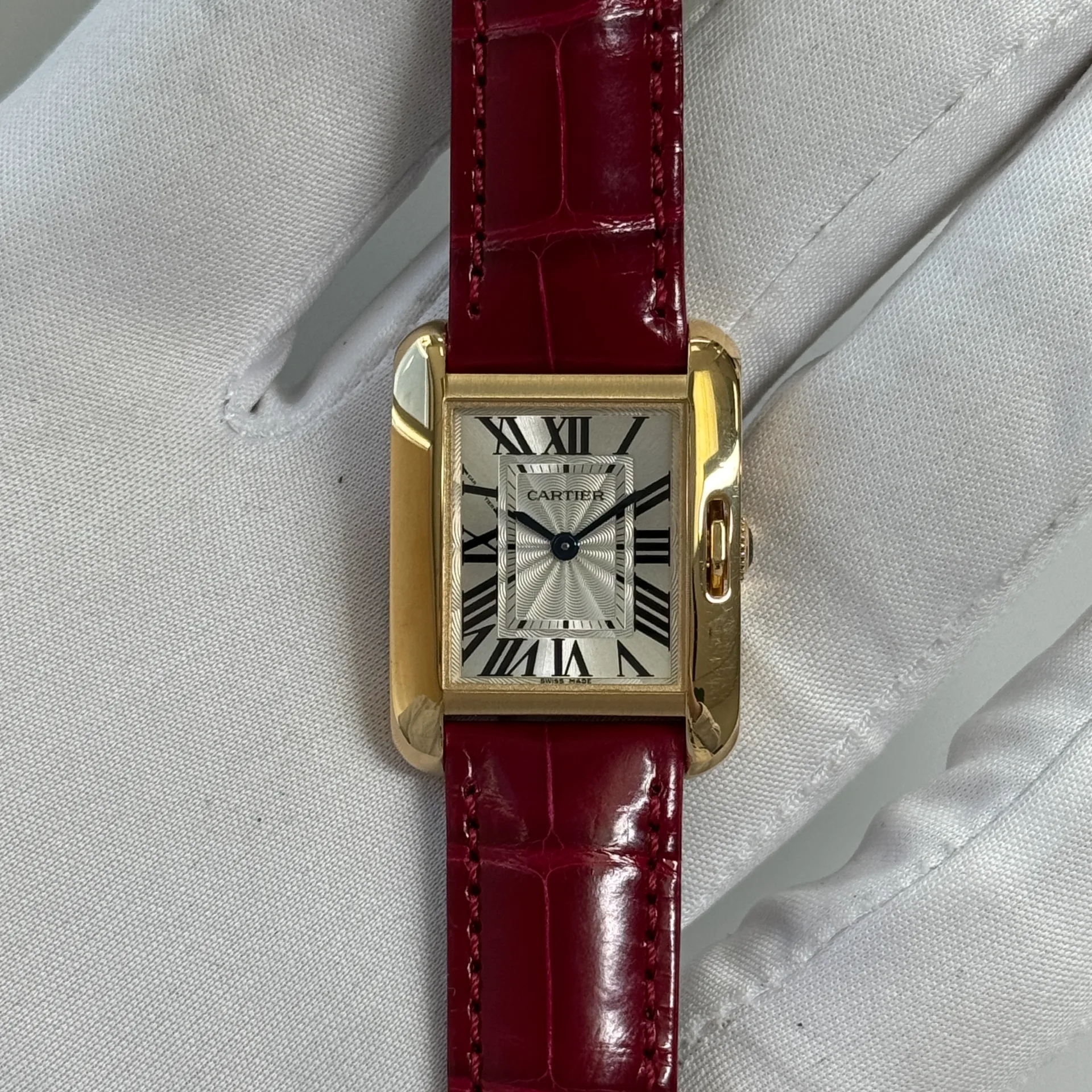 Cartier Tank Anglaise Small Yellow Gold / Silvered / Roman / Strap W5310028