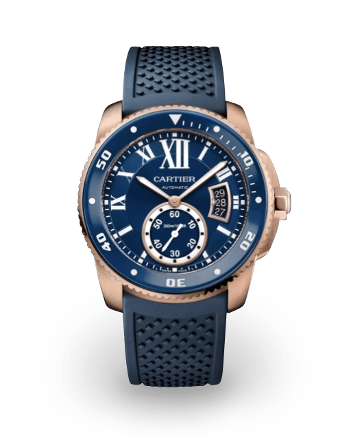 Cartier Calibre de Cartier Diver 42 Rose Gold Blue Roman Strap WGCA0010 Watches Bezel