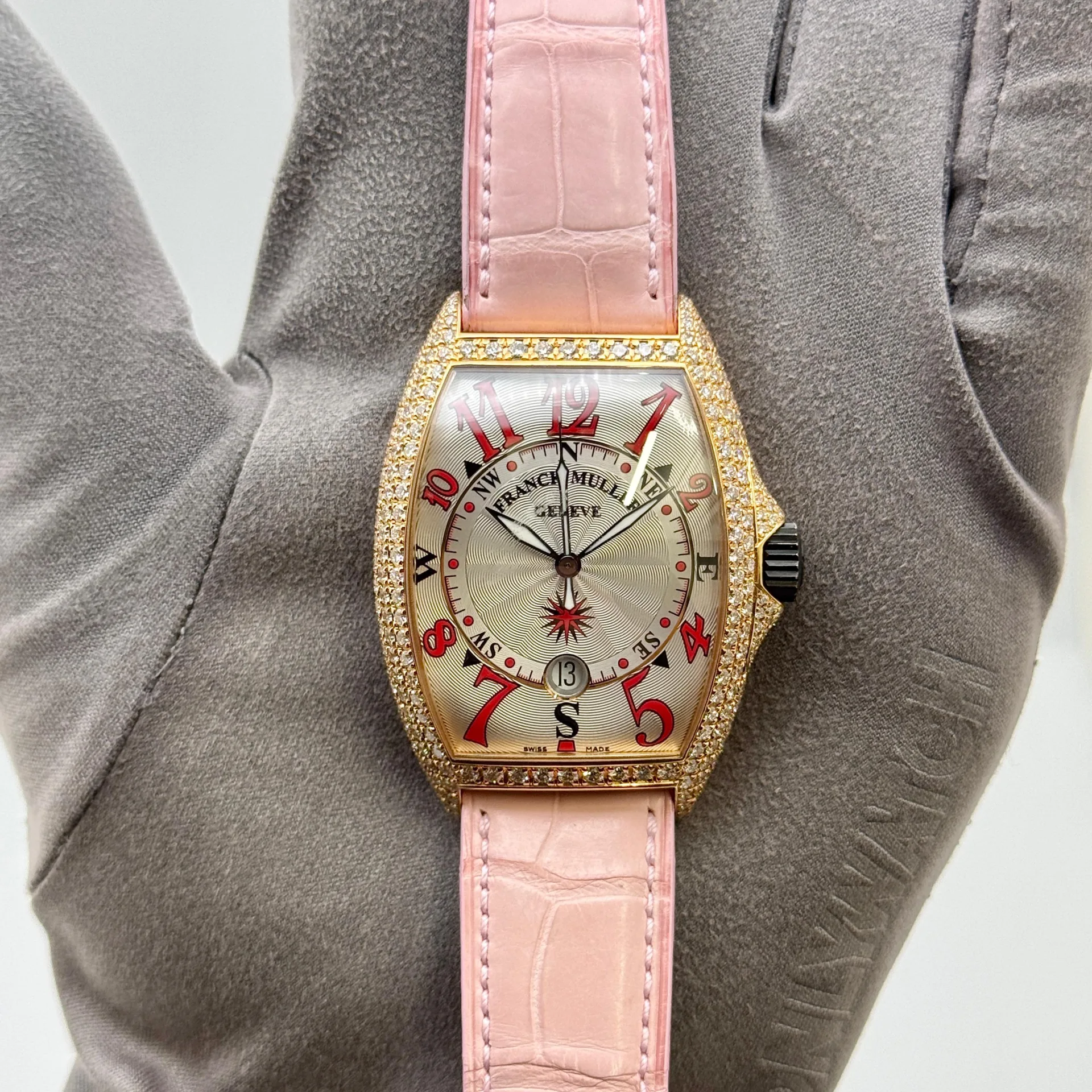 Franck Muller Cintrée Curvex Mariner Rose Gold / Diamond-Set / Silvered / Arabic / Strap 7080 SC DT D