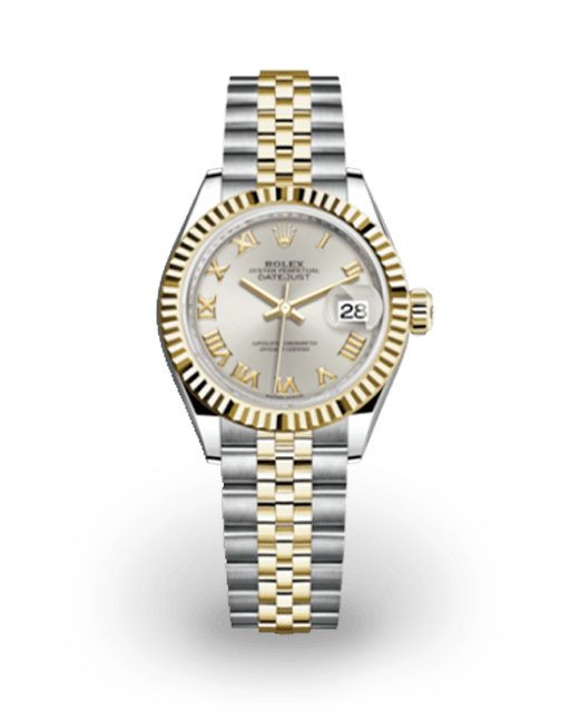 Rolex Lady Datejust 28 Two Tone Fluted Silver Roman