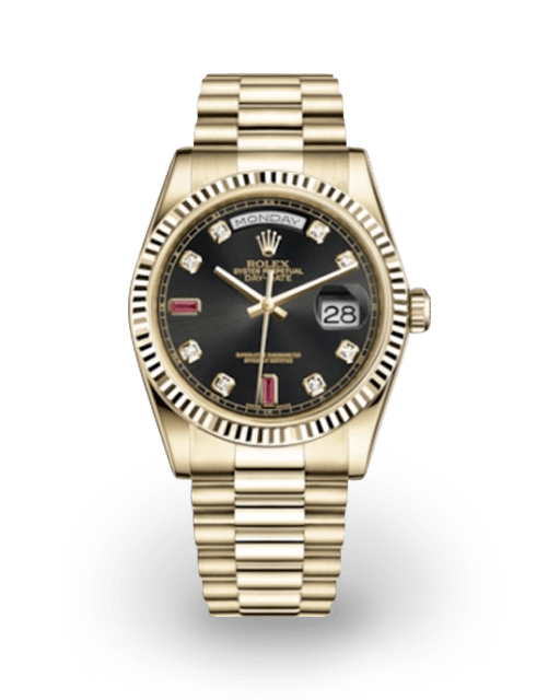 Rolex Day-Date 36 Yellow Gold / Fluted / Black / Gem-Set