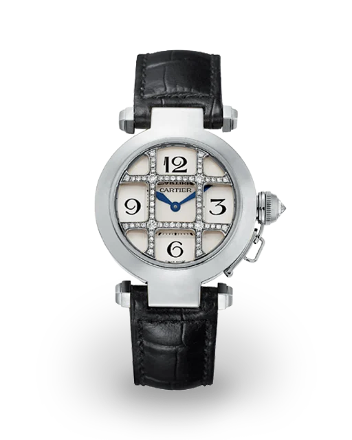 Cartier Pasha de Cartier 32 Steel / Silvered / Diamond-Set Grill / Arabic / Strap WJ11932G  Model Image