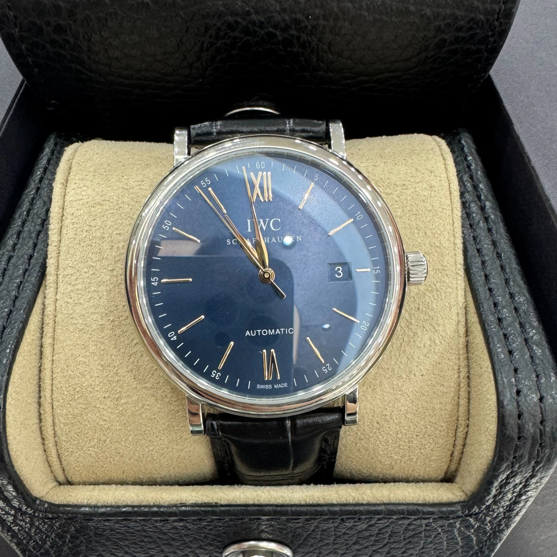 2021 IWC Portofino Automatic Stainless Steel / Blue / Alligator IW3565-23