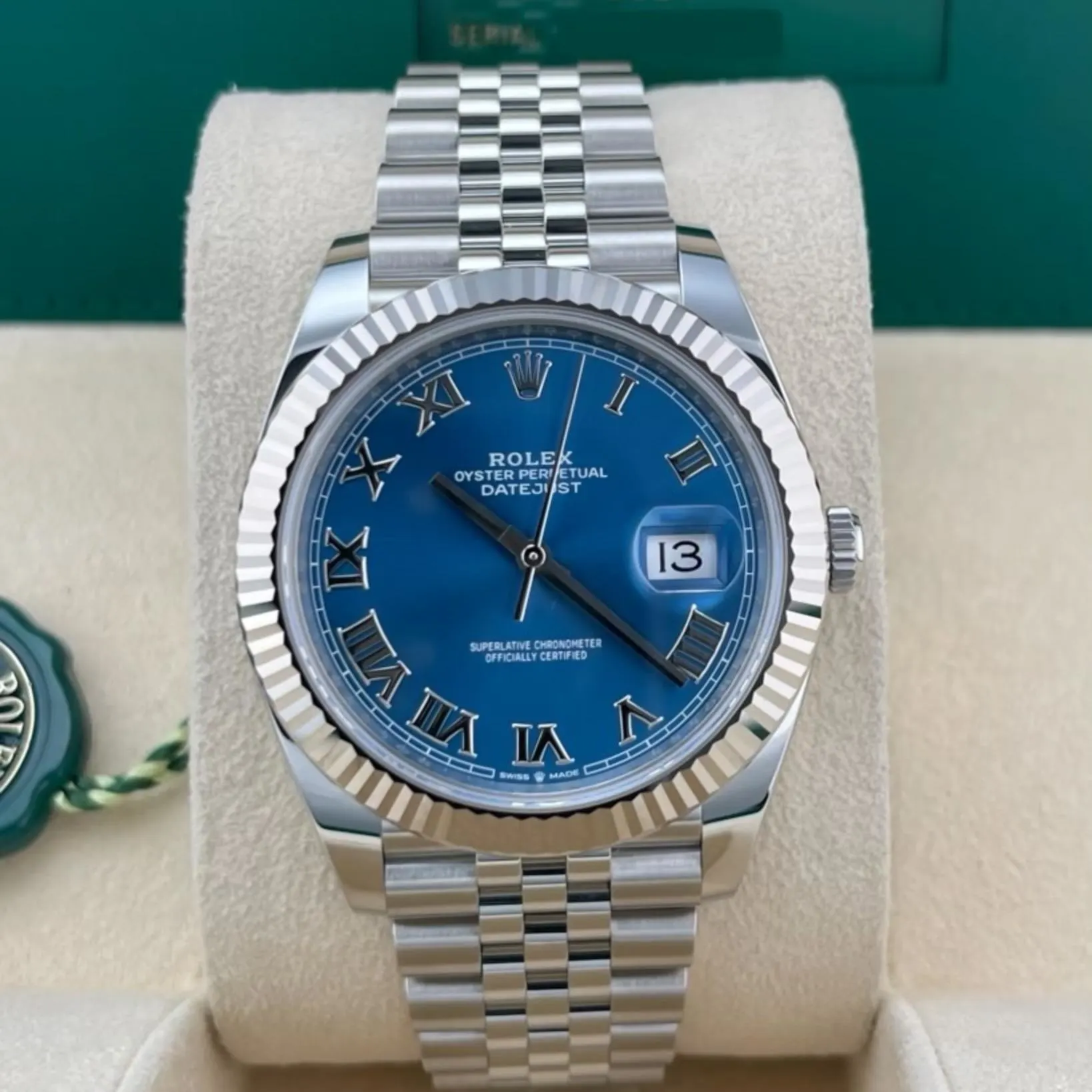 2021 Rolex Datejust 41 Steel / Fluted / Azzurro Blue / Roman / Jubilee 126334-0026 Listing Image