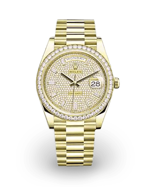 Rolex Day-Date 40 Yellow Gold / Diamond-Set / Diamond-Paved / Baguette ...