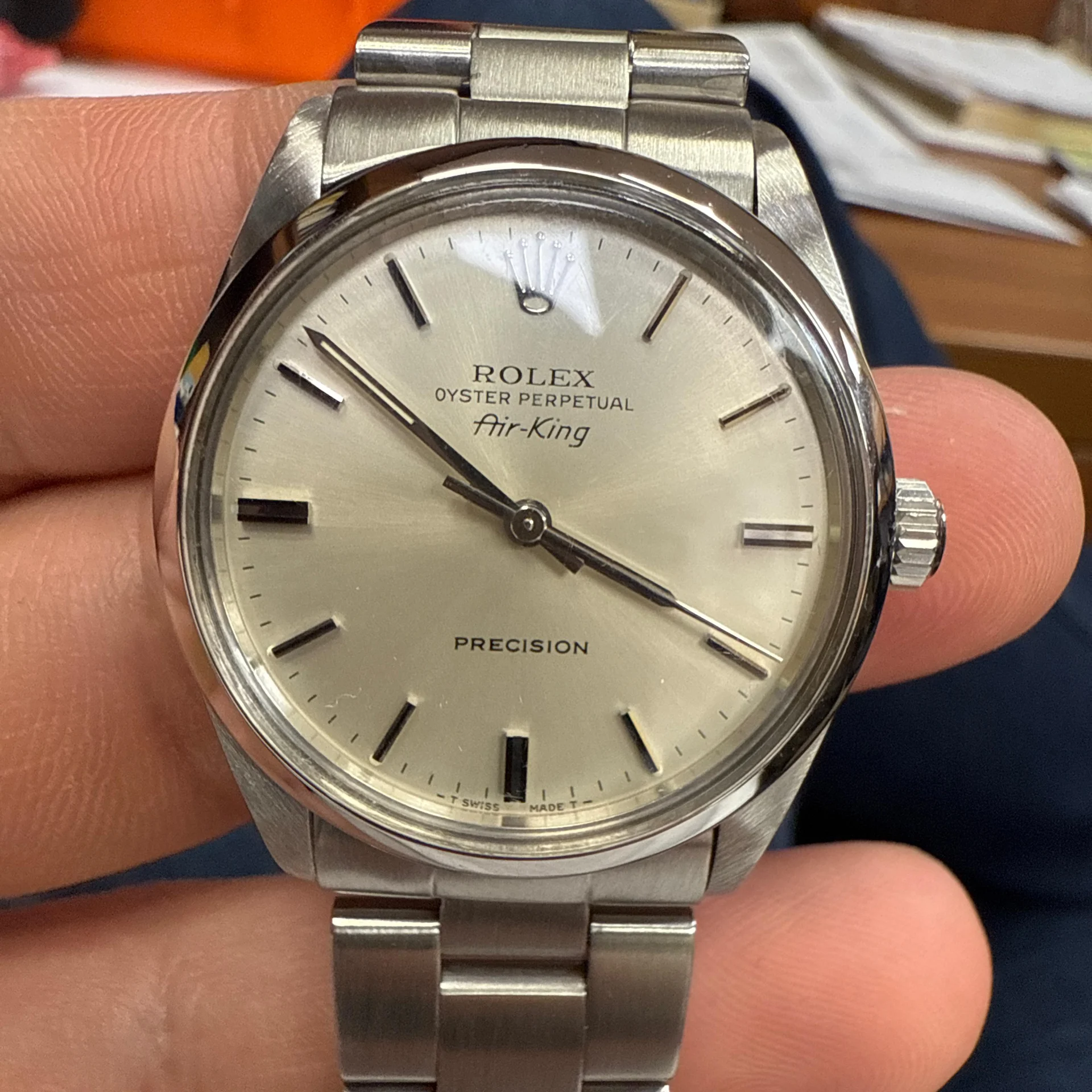 1987 Rolex Air-King 34 Smooth / Silver / Oyster 5500