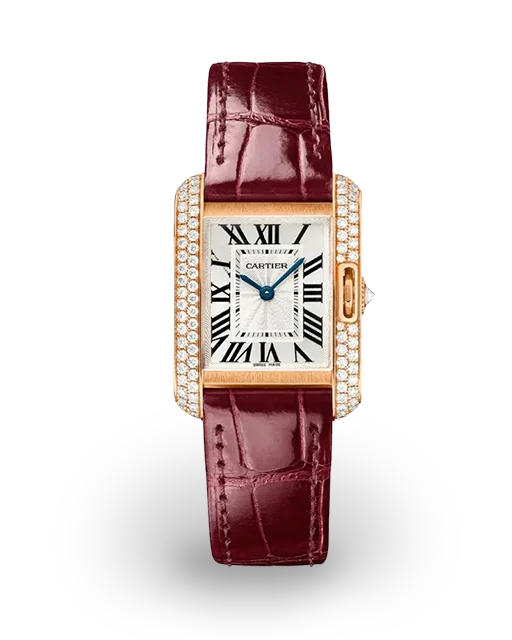 Cartier Tank Anglaise Small Rose Gold / Diamond-Set / Silvered / Roman / Strap WT100013  Model Image