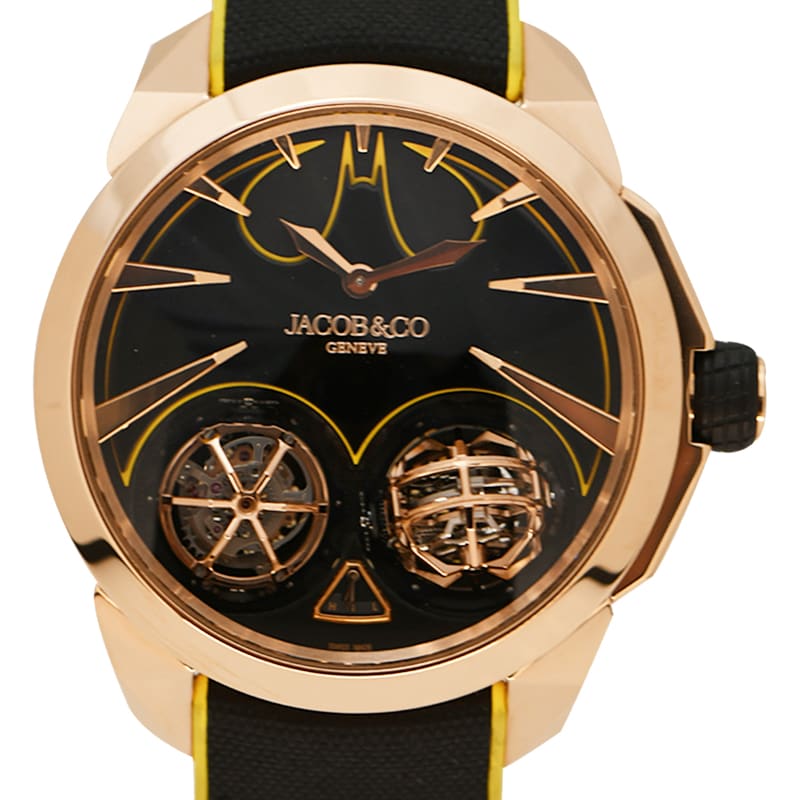 Jacob Co Gotham City Double Tourbillon 46 Rose Gold Black