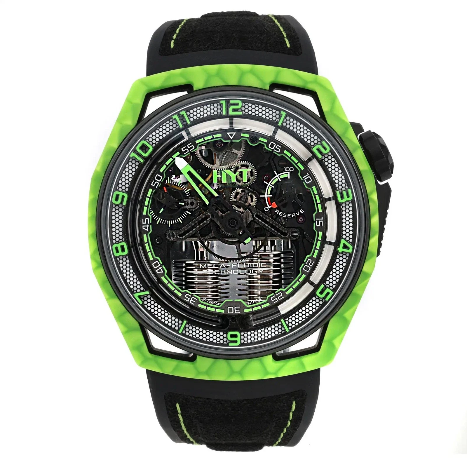 2022 HYT Hastroid Green Laser 48 Green Composite and DLC-Coated Titanium / Skeletonized / Arabic / Strap - Limited to 27 Pieces H02755