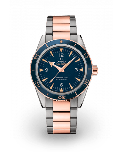 Omega Seamaster 300 Master Co Axial Titanium Sedna Gold Blue Bracelet 233.60.41.21.03.001 Watches Bezel