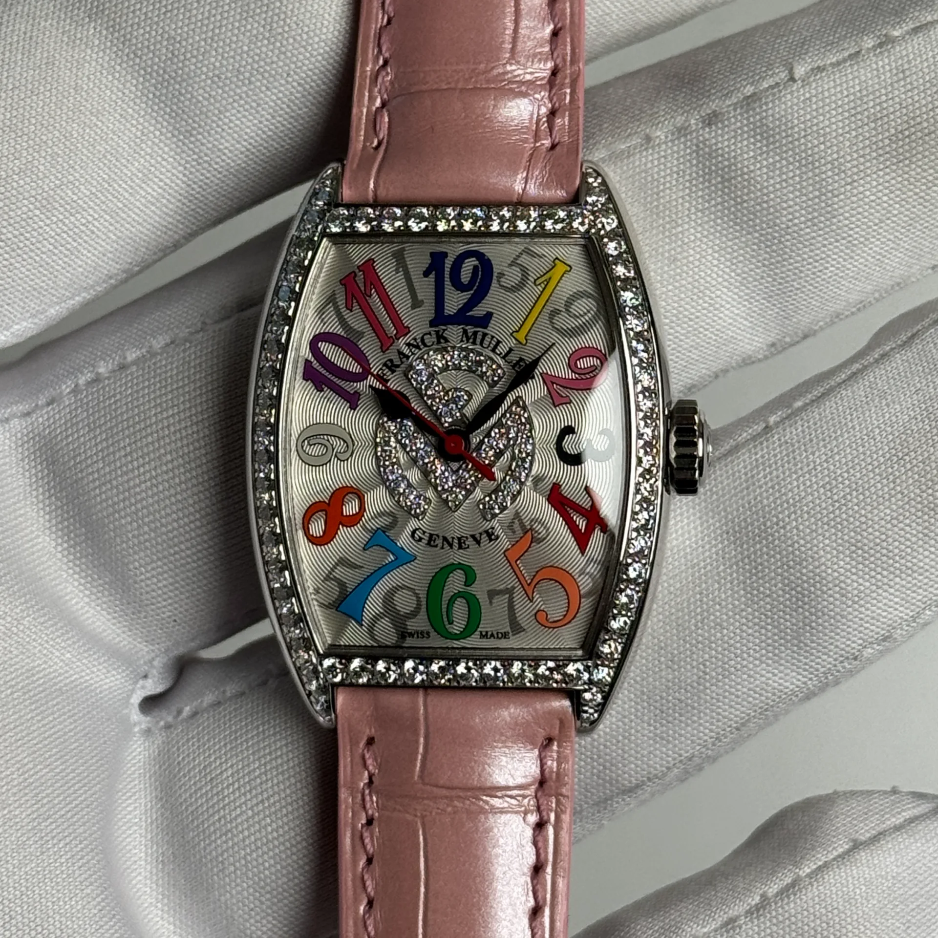 Franck Muller Cintrée Curvex Color Dream White Gold / Diamond-Set / Silvered / Arabic / Strap Limited Edition of 38 7500 SC AT FO D 1R COL DR FM D LTD