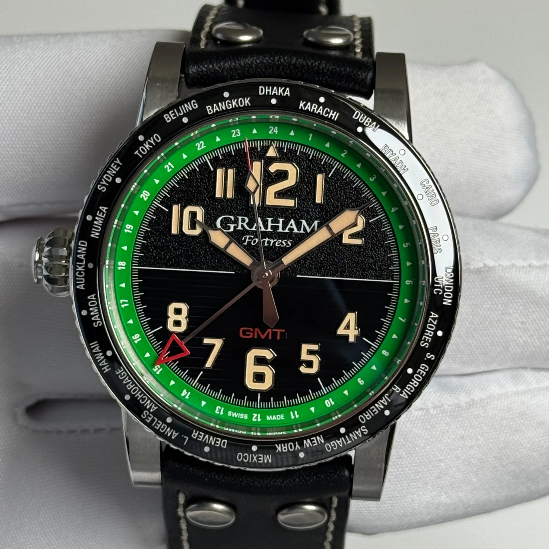 Graham Fortress City GMT 44 Steel / Green / Strap - Limited Edition of 50 2FOBC.G04A