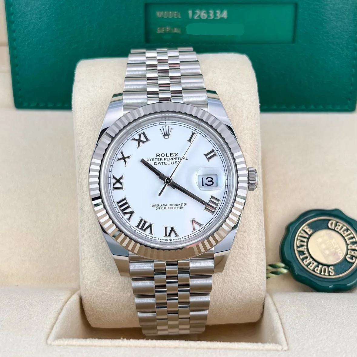2020 Rolex Datejust 41 Fluted / White / Roman / Jubilee 126334-0024 Listing Image 1