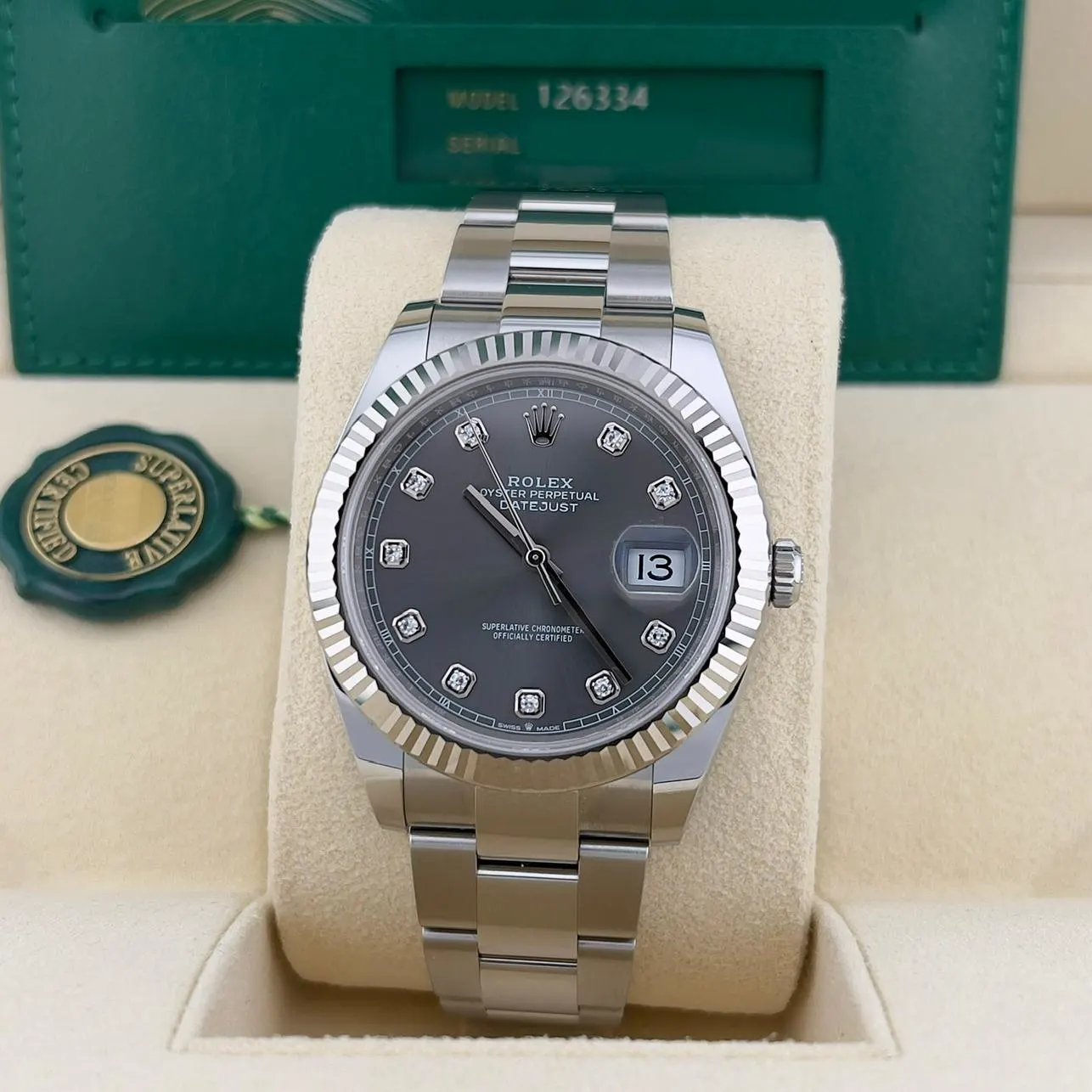 2021 Rolex Datejust 41 Fluted / Slate / Diamond-Set / Oyster 126334-0005 Listing Image 2