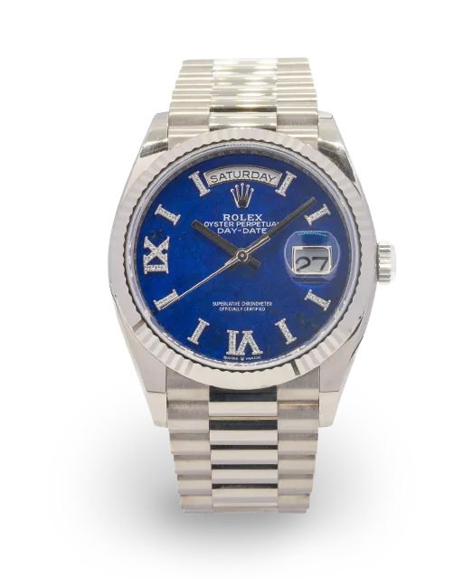 Rolex Day-Date 36 White Gold / Fluted / Lapis Lazuli / Diamond-Set Roman / President 128239  Model Image