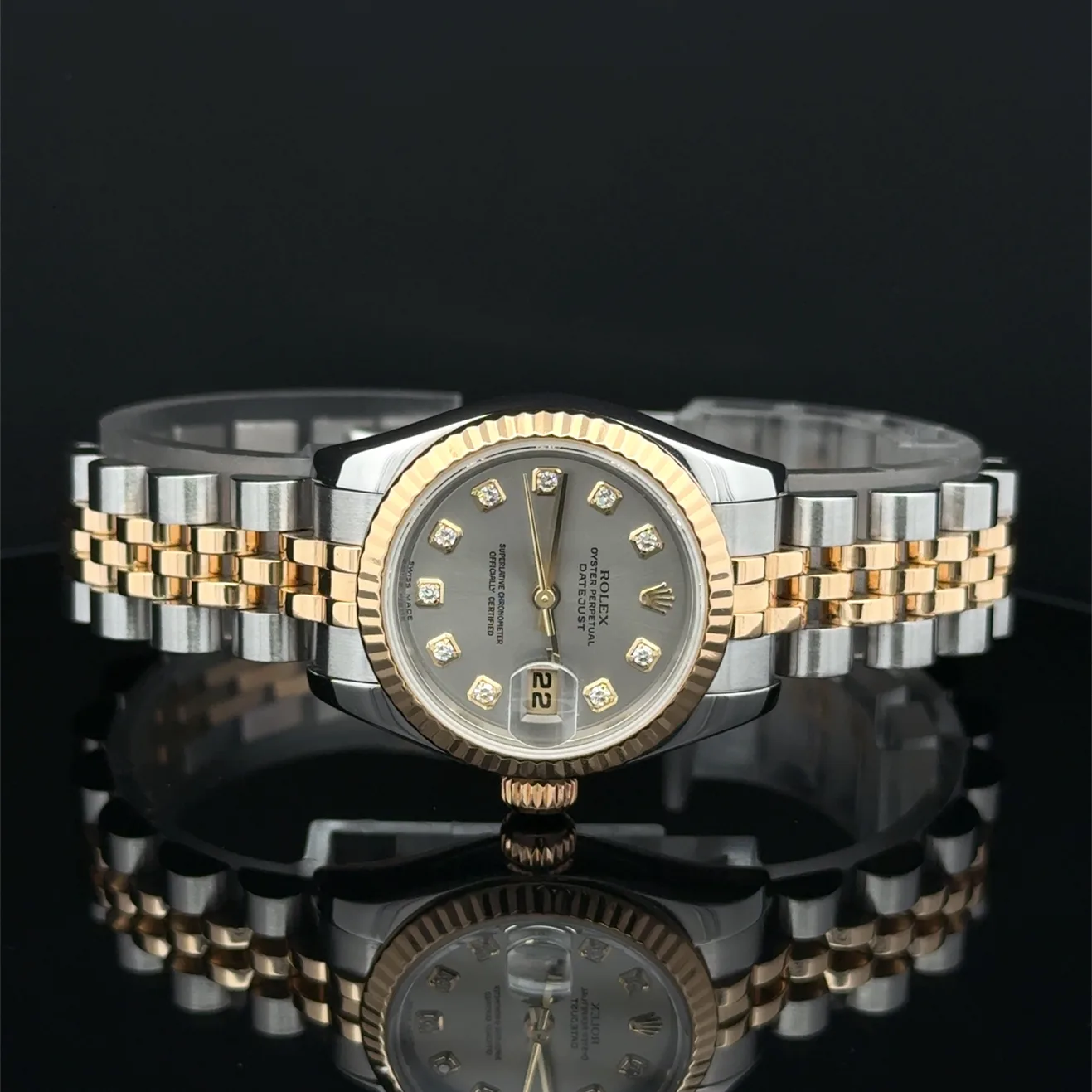 2005 Rolex Lady-Datejust 26 Two-Tone / Fluted / White / Diamond-Set / Jubilee 179173