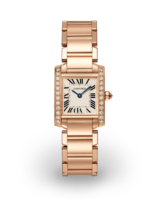 Cartier Tank Française Small Rose Gold / Diamond-Set / Silvered / Roman / Bracelet WJTA0022  Model Image