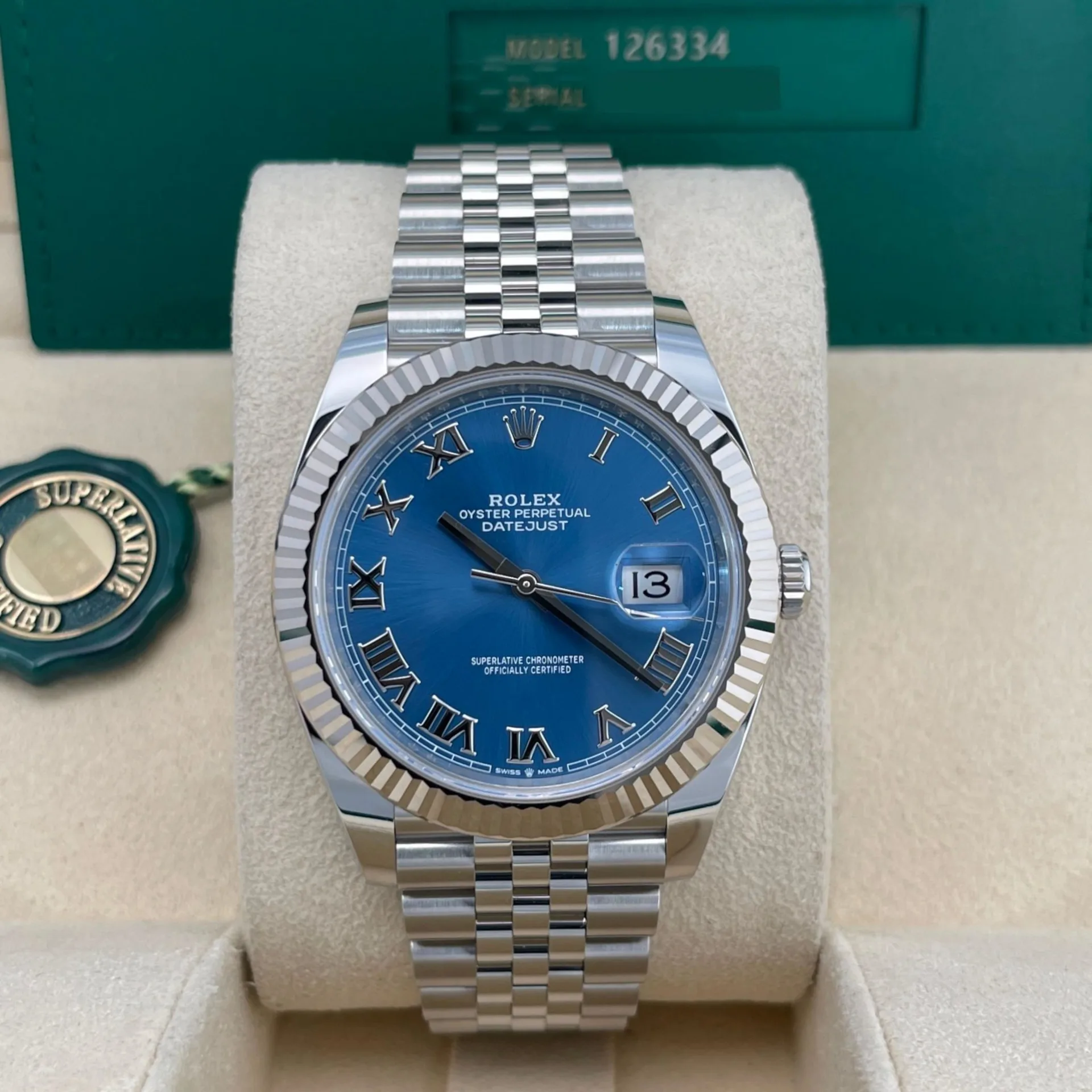 2025 Rolex Datejust 41 Steel / Fluted / Azzurro Blue / Roman / Jubilee 126334-0026 Listing Image