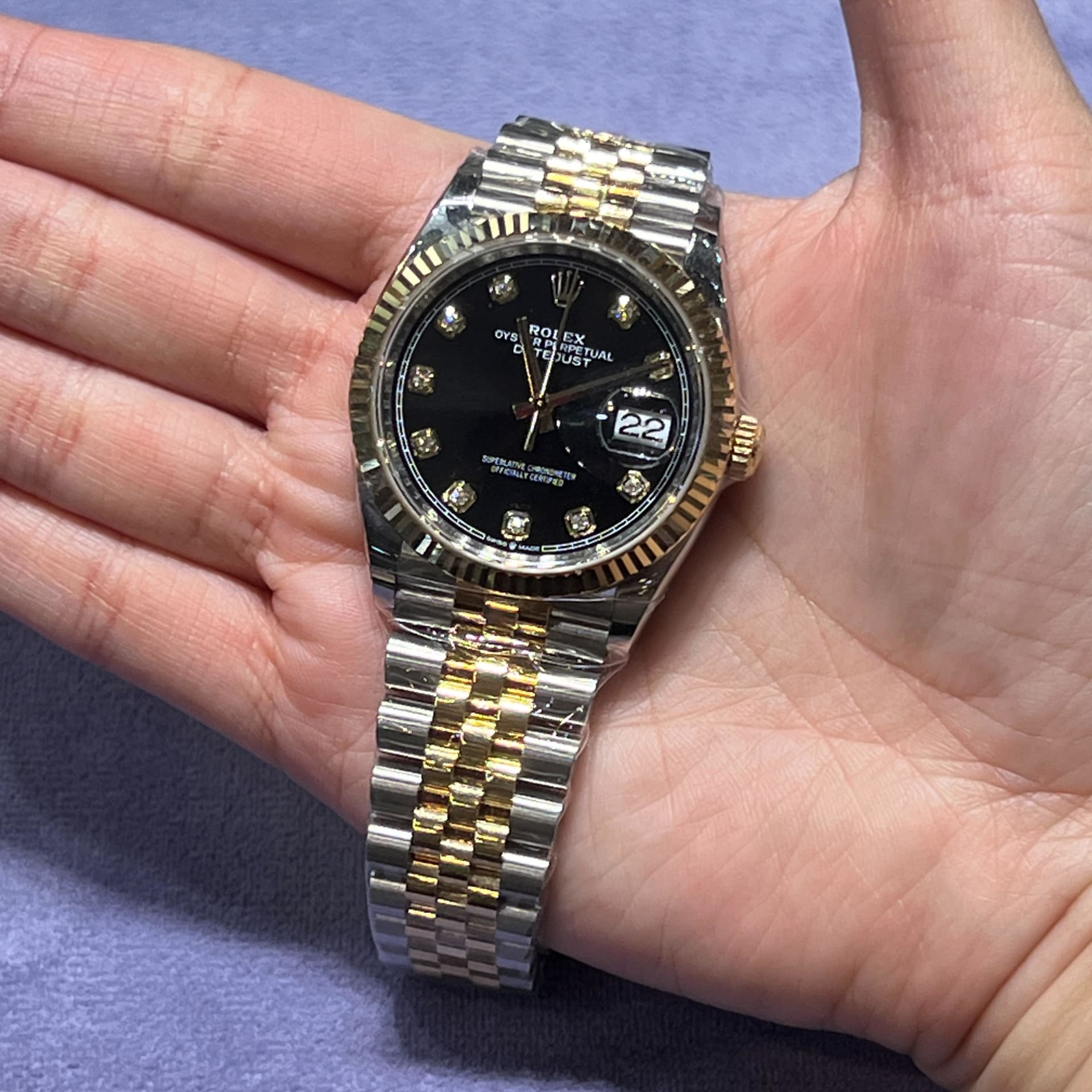 Rolex Datejust 36 Two-Tone / Fluted / Black / Diamond-Set